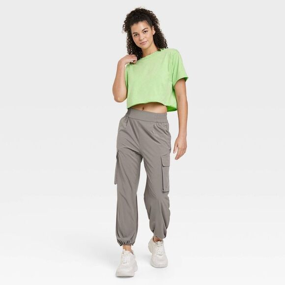 Open Box - JoyLab -  Women's Cinch Hem Woven Cargo Pants High Ri Gray - Picture 3 of 3